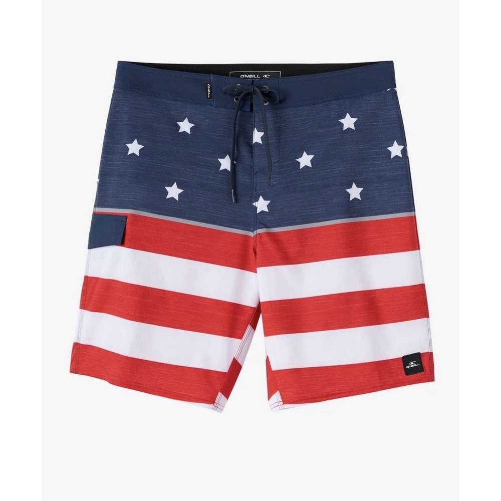 O'NEILL Lennox USA Flag Board Swim Trunks Shorts Size 38